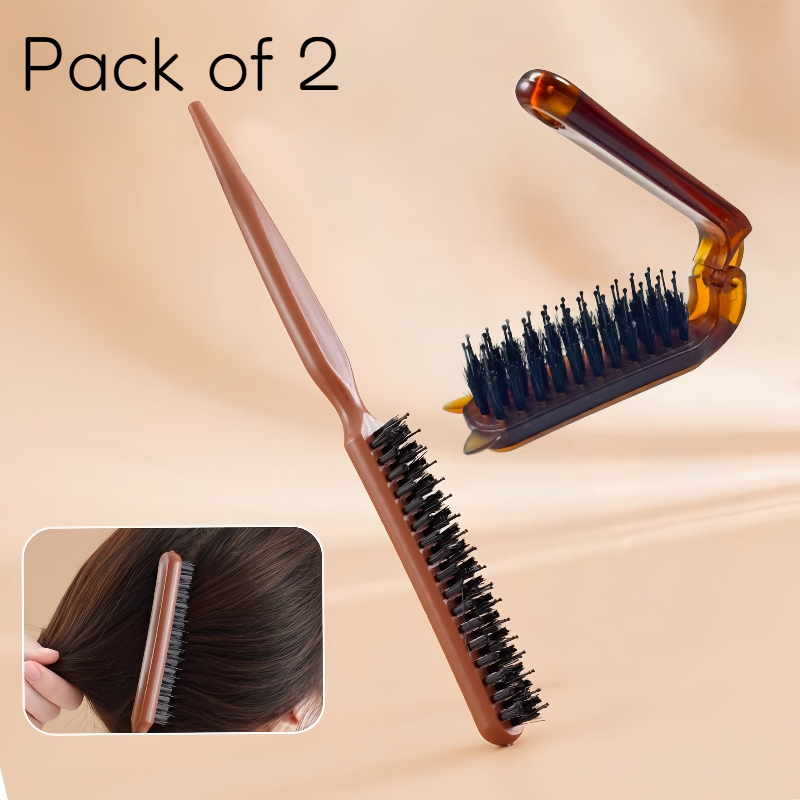 TEMU 2pcs Set (2 Different Styles Of Combs) Three-row Pintail Comb, Used For Scalp Massage And Hair Styling, Foldable And Portable, Suitable For