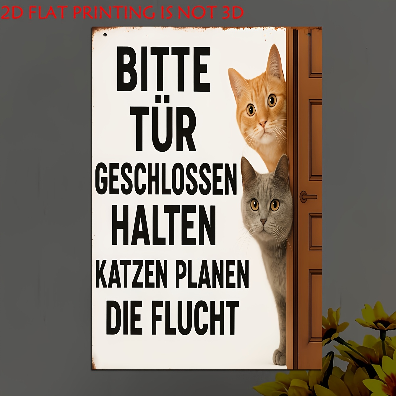 TEMU 2D-flaches Wandschild „Vorsicht, Katzen-Fluchtplan“ mit deutschem Text, aus Kunstmaterial, geeignet für Katzenliebhaber, ideal für
