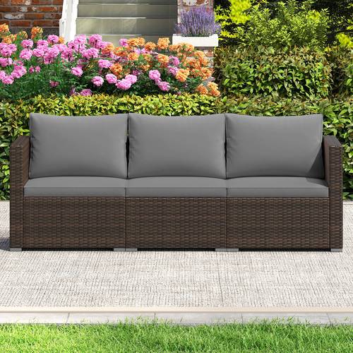 3pcs pe rattan patio sectional sofa set modular couch furniture set with soft cushions armless sofa with right left outdoor conversation set for porch garden poolside by