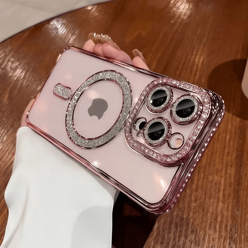 TEMU Phone Case: New Fashionable Sparkling Rhinestone, Suitable For Iphone 18/17/16/15/14/13/12/11 Pro Max/plus/air/16e, Magnetic Wireless Charging