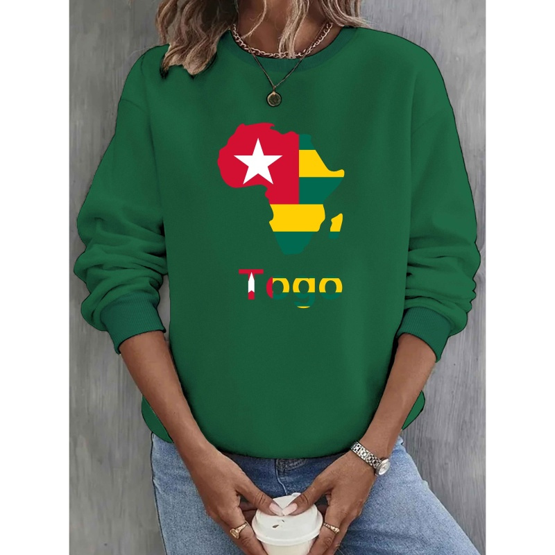 

Sweat-shirt Imprimé de Pays Togo, Sweat-shirt Décontracté À Col Rond Pour Et , Vêtements Pour Femmes