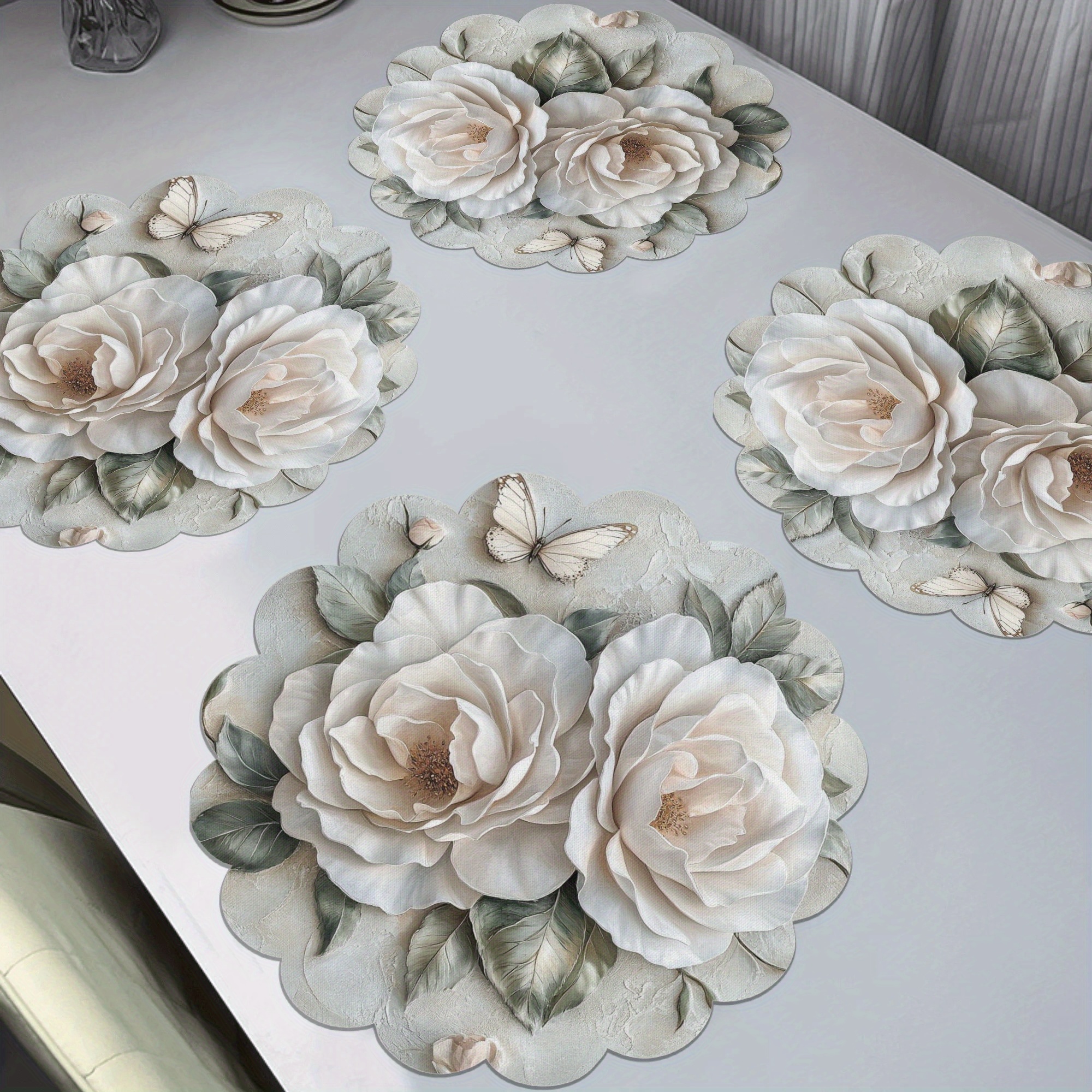 

4pcs Spring Floral Placemats Set, 15x15 Inch Round Polyester Table Mats With Hand Wash Care, Woven Decorative Dining Mats For Kitchen, Restaurant, And Birthday Party Decor