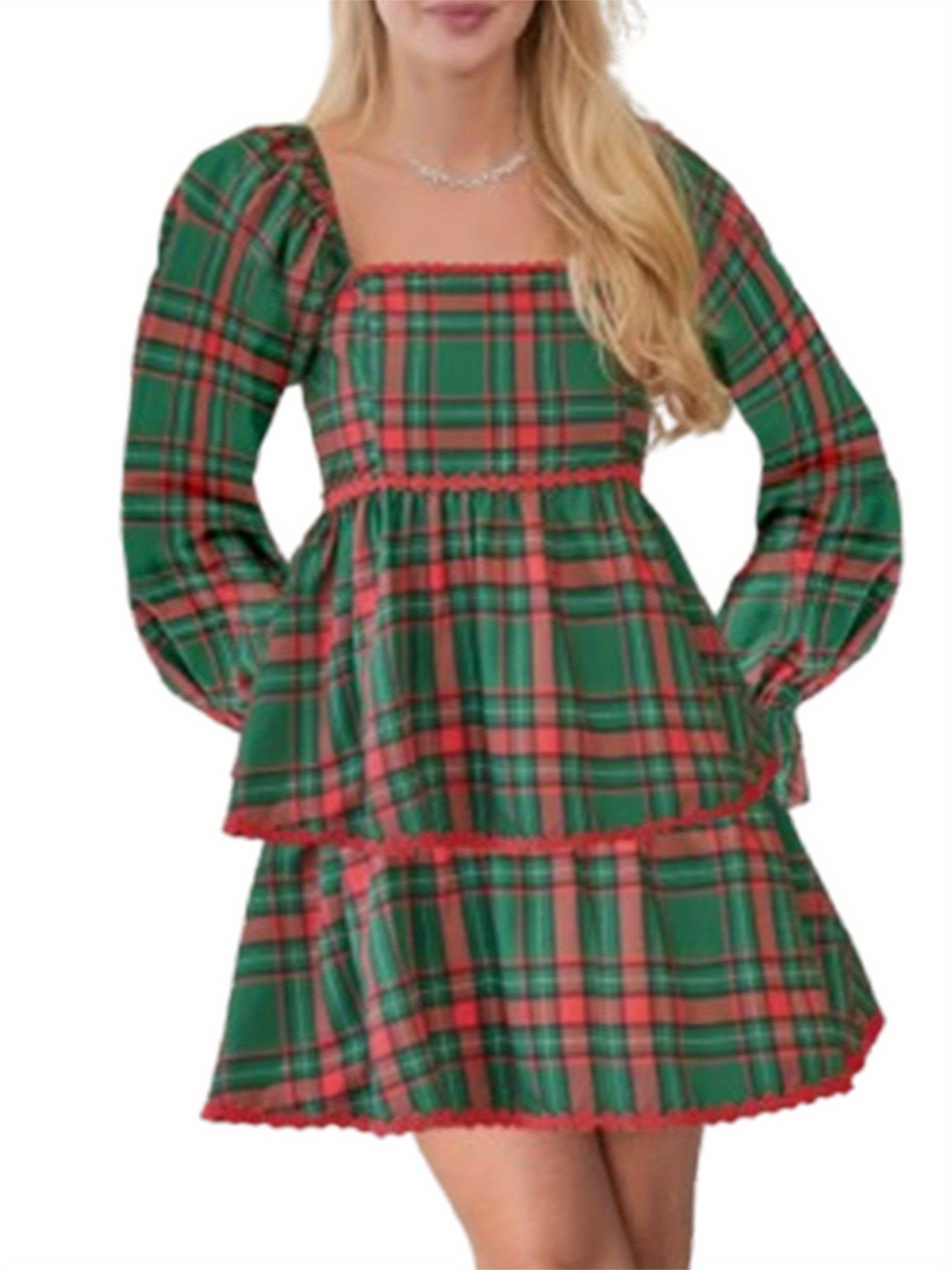 green tartan dress womens Green Plaid Collar Mini Dress main image 0
