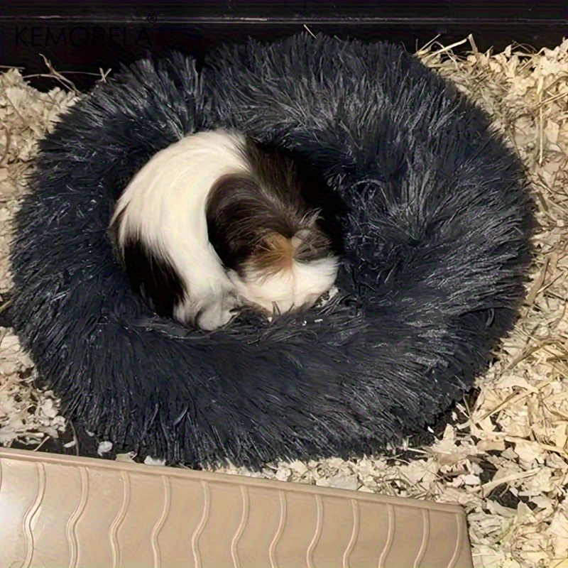 KEMORELA 1pc Ultra-Soft Plush Small Pet Nest - Cozy, Warm Hamster Sleeping Bed with Non-Slip Bottom & Insulated Padding, Perfect for Guinea & Small Animals, Round Light Blue Fluffy Design