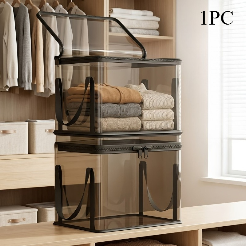 TEMU Large Transparent Thickened Plastic Storage Box With Hinged Lid, Heavy-duty Durable High-capacity Organizer, Ideal For Home, Camping, Travel,