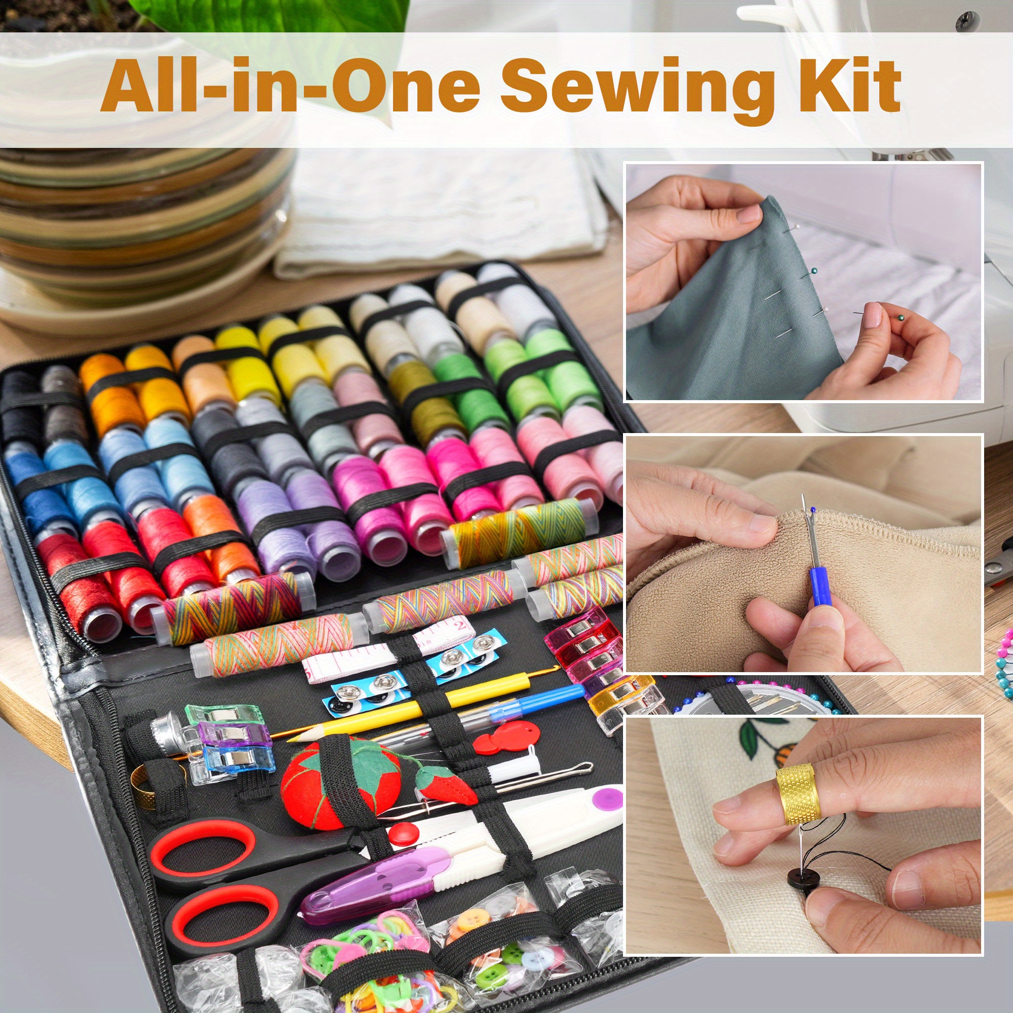 229pcs sewing kit   school and diy gift for beginners and professionals including   and scissors basic mini travel sewing set for grandma mom friends adults children travelers portable sewing accessories including thread needle ruler ring etc black Product details 4