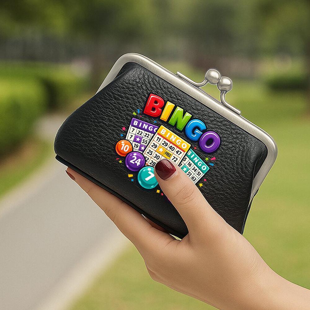 TEMU Bingo-themed Wallet With Bingo Game Cards & Balls Suitable For Casual Carry & Bingo Nights, Coin Purse With Kiss-lock Clasp, Gift For Bingo