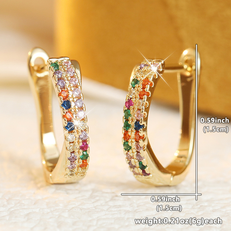 Women's Luxurious U-Shaped Earrings with Colored Zirconia