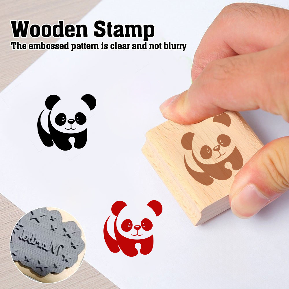 Multifunctional Wooden Rubber Stamp Featuring Panda Design