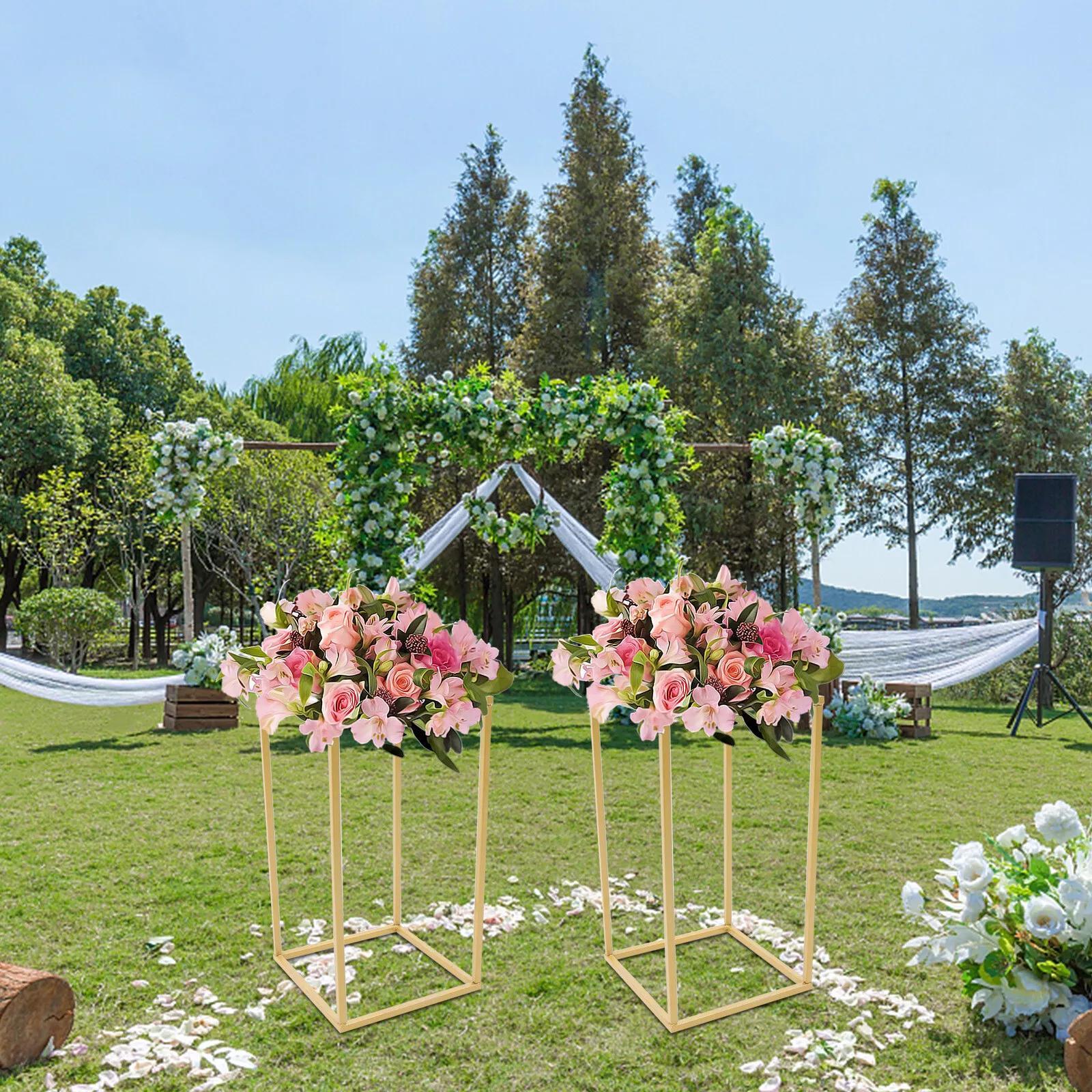 TEMU Ensemble de 2 centres de table dorés pour , colonnes géométriques en métal de 40 cm/15,75 pouces pour arrangements floraux, pour , fêtes et