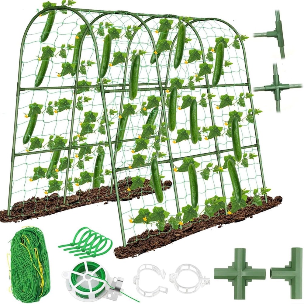 1 Set Plastic Coated Steel Cucumber Trellis Arch Shaped Curved Frame For Vegetable Garden Greenhouse Support 1.2 X 1.2 M