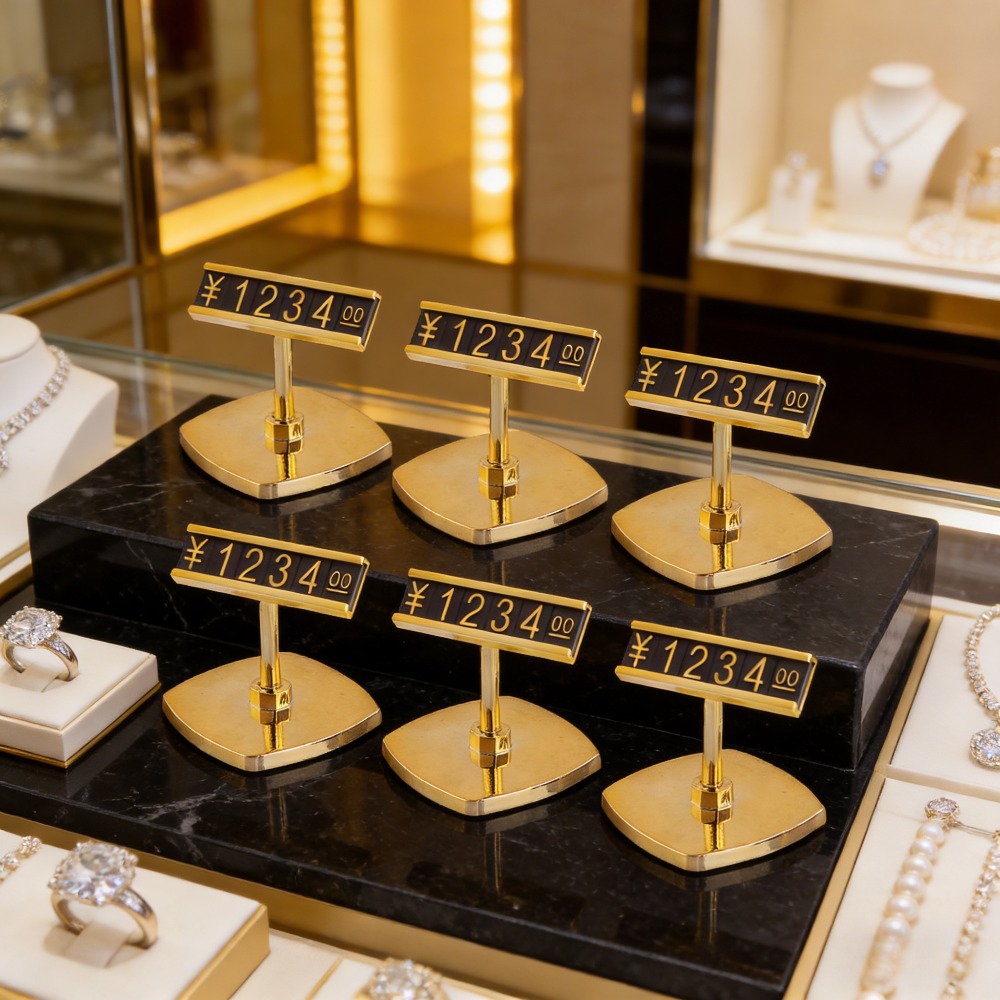 TEMU Lot de 6 présentoirs réglables pour étiquettes de prix dorées - Base quadrangulaire, convient aux supermarchés, magasins de détail et centres