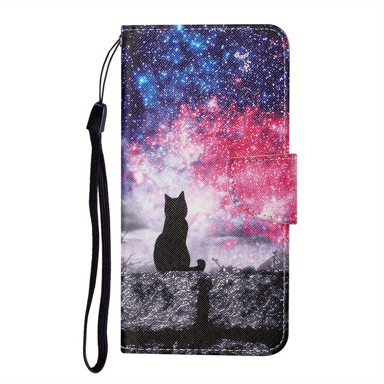 TEMU Starry Colorful Leather Case, Simple Women'-fold Edge, Artificial Leather Flip Phone Case With Strap, Card Slot, And Stand Wallet Case Suitable