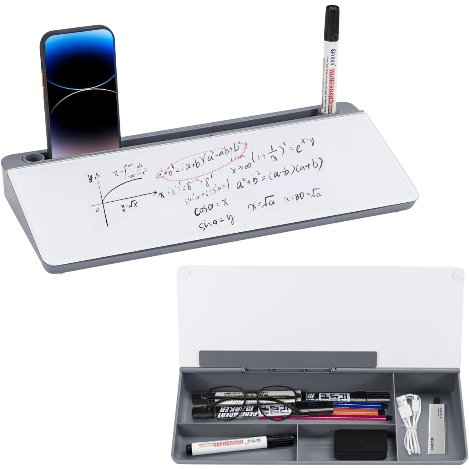 Tempered Glass Dry-erase Desktop With Storage, Keyboard Stand And Notepad For Office, Home, Classroom