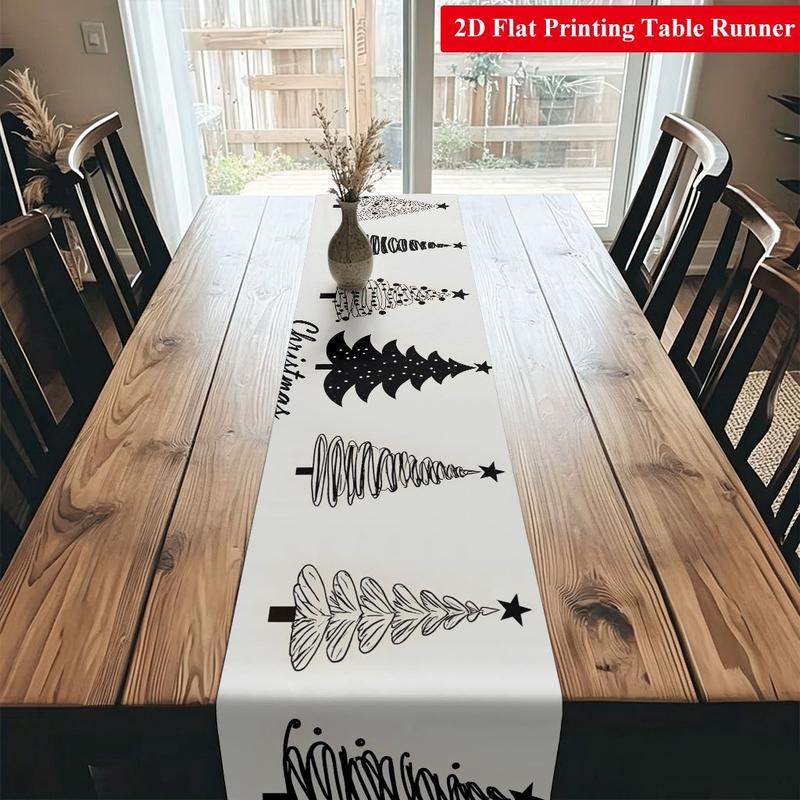 Image of [3 Sizes ] 1pc Hd Printed Table Runner, 2d Flat Printing. Nordic Christmas Theme Decorative Table Runner, And White Artistic Christmas Tree Printed Table Runner, Suitable For Restaurant, Living Room