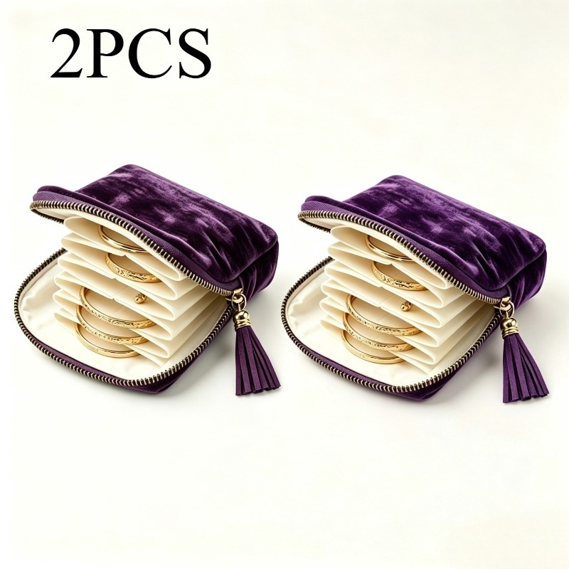 TEMU 2 pezzi Pochette da viaggio in velluto per gioielli, custodia portatile con cerniera antipolvere per anelli, orecchini, braccialetti, organizer