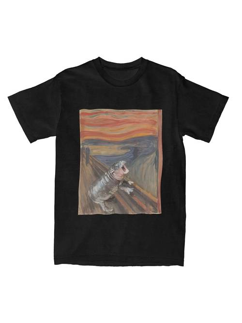 camiseta de algodón vintage con pintura artística para hombres y mujeres, cuello , diseño divertido de animales, manga corta, tallas