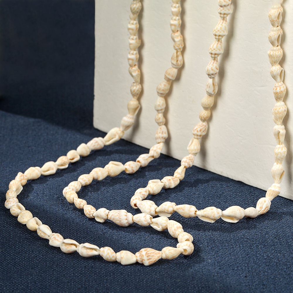 TEMU 31.5in/80cm Bohemian Snail Necklace Brown White Mixed 3 Color Spiral Rice Bead Chain Summer Beach Decoration
