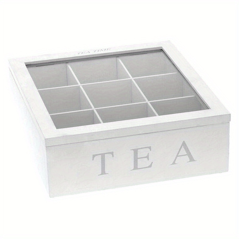 TEMU Vintage Wooden Desktop Storage Box With Lid - 9-compartment Organizer For Tea Bags, Jewelry, Coffee, Office Supplies & Home Decor - Durable Wooden Storage Box, Jewelry Boxes