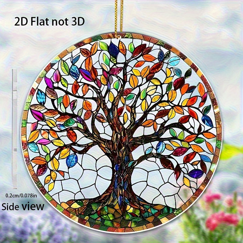 TEMU 2d Flat - 2d Plane - 2d Plane Memo. 2d Printed Tree Of Life Suncatcher Pendant, Measuring 3.15 Inches X 3.15 Inches, Suitable For Indoor And