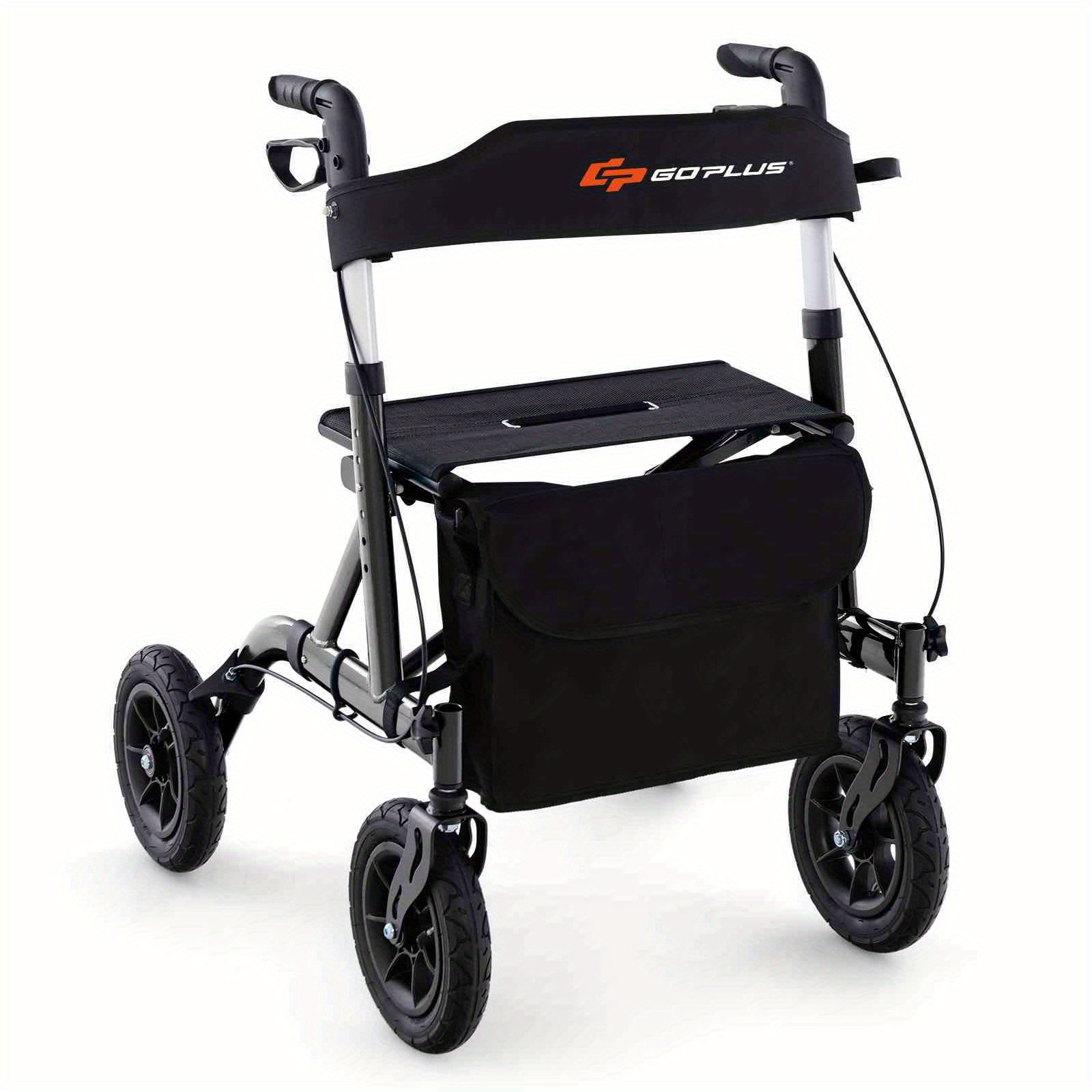 LIFEZEAL Folding Medical Walking Walker Height Adjustable Aluminum Frame Rolling Walker for Seniors w/Seat/Storage Black