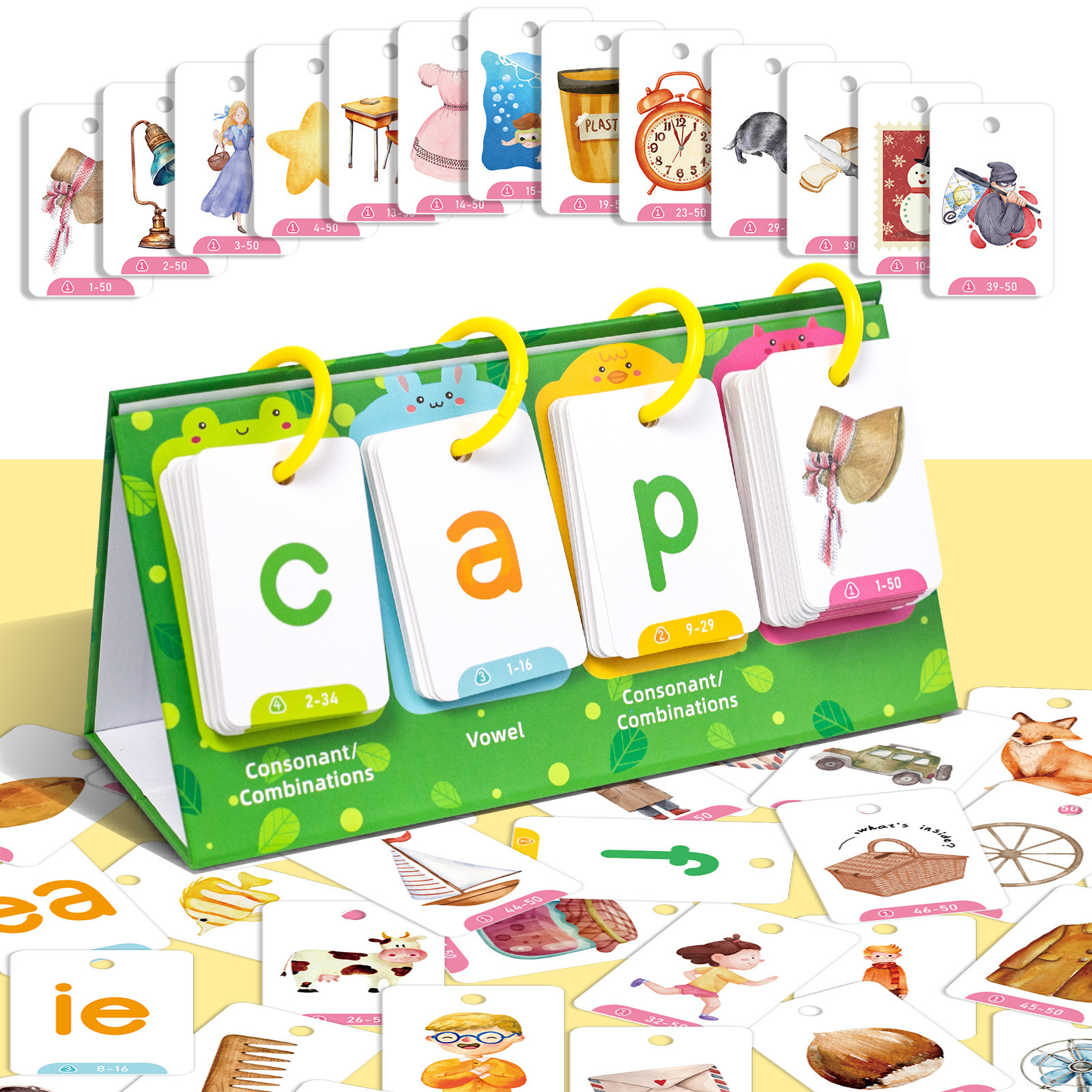TEMU 129pcs Visual Word Cards Compatible For & 123 - Phonics & Vowel Learning With Picture/text, Parent-child Interactive Educational Flashcards For