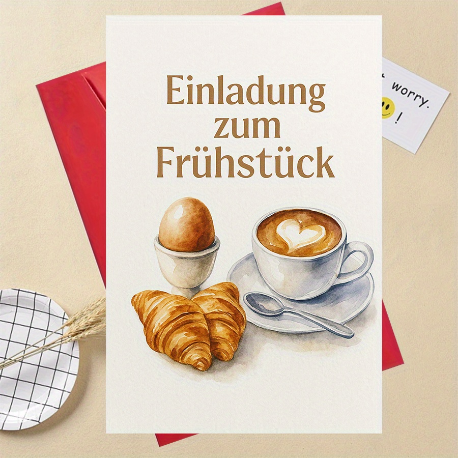 Image of A Stylish Watercolor-designed Breakfast Invitation Card, Perfect For And Food Enthusiasts, Making It An Ideal Gift Or For Special Occasions