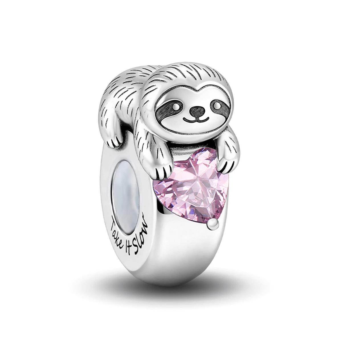 TEMU 1pc Sloth Heart Charm Pendant Beaded For Women's Jewelry, 925 Silver Plated, Jewelry Making Additions Holiday Party Birthday Valentine's Day
