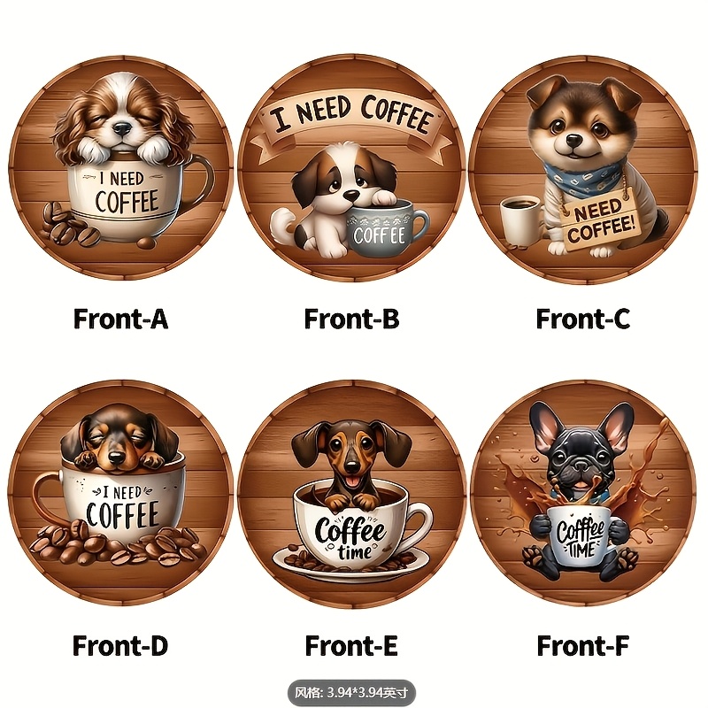 TEMU Set da 6 Sottobicchieri in Legno adatti per Ristoranti, Caff癡 e Feste - Protezioni per Tavolo Antiscivolo e Resistenti al Calore a Tema Cane con