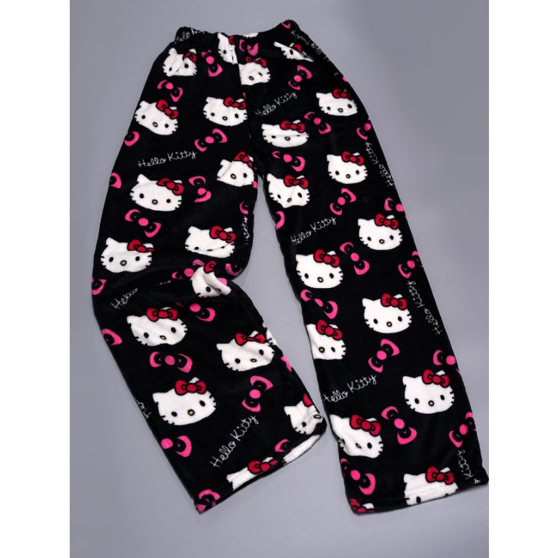 

Sanrio Cartoon Hello Kitty Print Flannel Lounge Pants, Polyester 100% Women's Casual Pajamas With Stretch, Ideal For Autumn And Winter