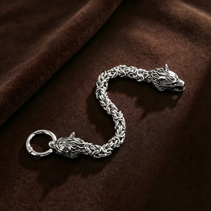 Men's Double Wolf Head Stainless Steel Bracelet, Retro Style