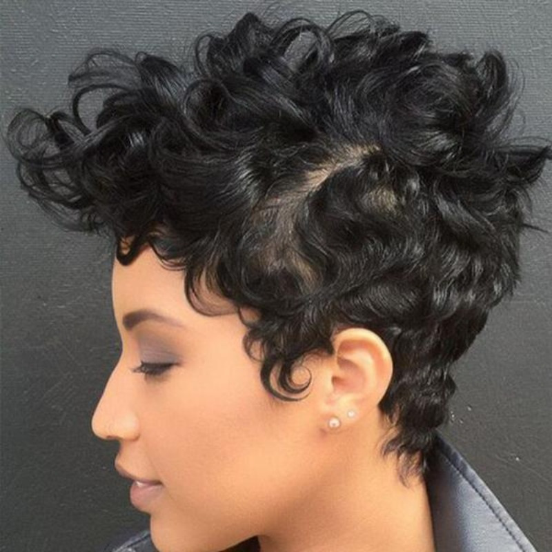 TEMU Elegant Short Afro Curly Wig For Women - Heat-resistant Synthetic Fiber, Style With Side Bangs, , Parties & Banquets, Wig Accessories