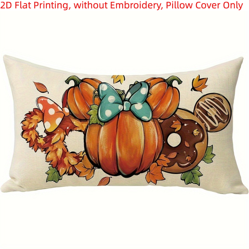 TEMU 2d Flat - 1pc, 2d Flat Printing, Autumn Cartoon Mouse Pumpkin Wreath Doughnut Pillow Cover, Single-sided Printing, No Embroidery, Pillow Inserts