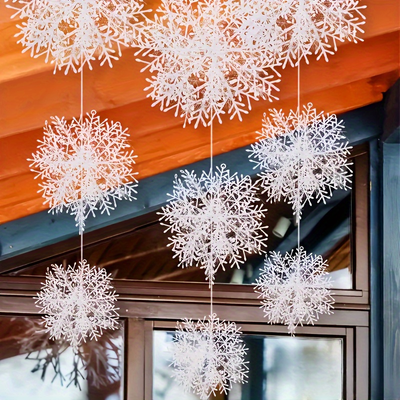 TEMU 60pcs White Snowflake Hanging Ornaments, Festive Christmas Tree Decor Set, Perfect For And Home Decor, Plastic, No Power Required, Hanging