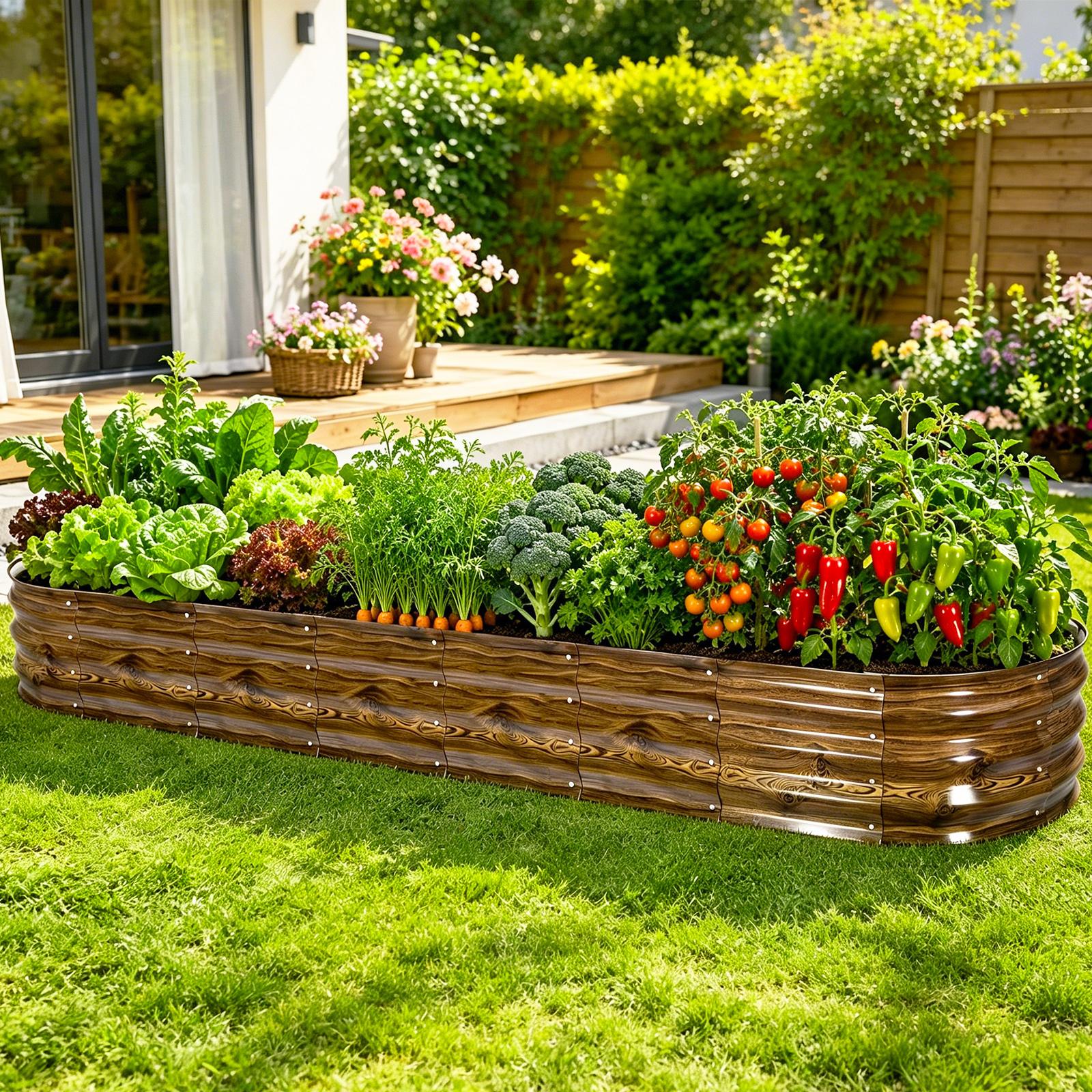 Image of 94.49x23.62x11.81in Raised Garden Bed Kit, Outdoor Oval Metal Garden Planter, Ground Planter Box For Gardening Vegetables Flowers