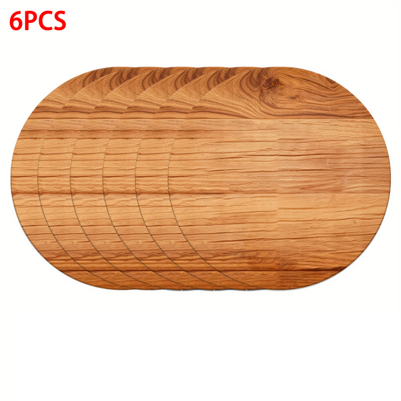 TEMU 6pcs Set Of Round Wood Grain Placemats, Suitable For Home And Restaurant Dining Decor, Wood Texture Table Mats, Machine Washable Placemats,