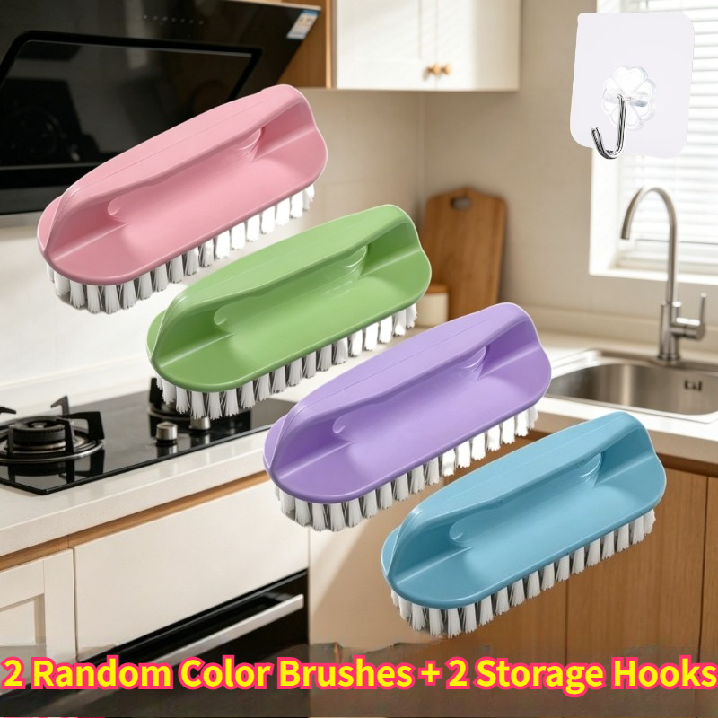 TEMU 4pcs Set: 2 Brushes + , Random Colors, Hard-bristle Plastic Brushes - Shoe Brush, Laundry Brush, Floor Brush, Clothes Scrub Brush, For Household