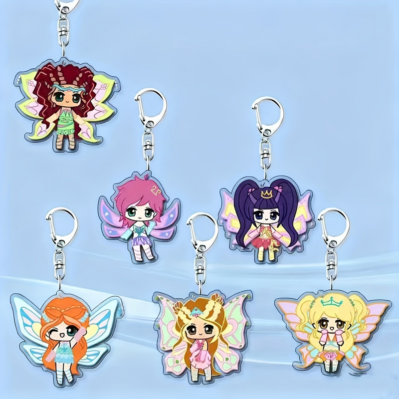 TEMU 2d Flat, 2dflat/6pcs Set Magic Anime Merchandise Acrylic Keychain, Made Of Transparent Acrylic Material For Clear And Stylish . Very Fashionable