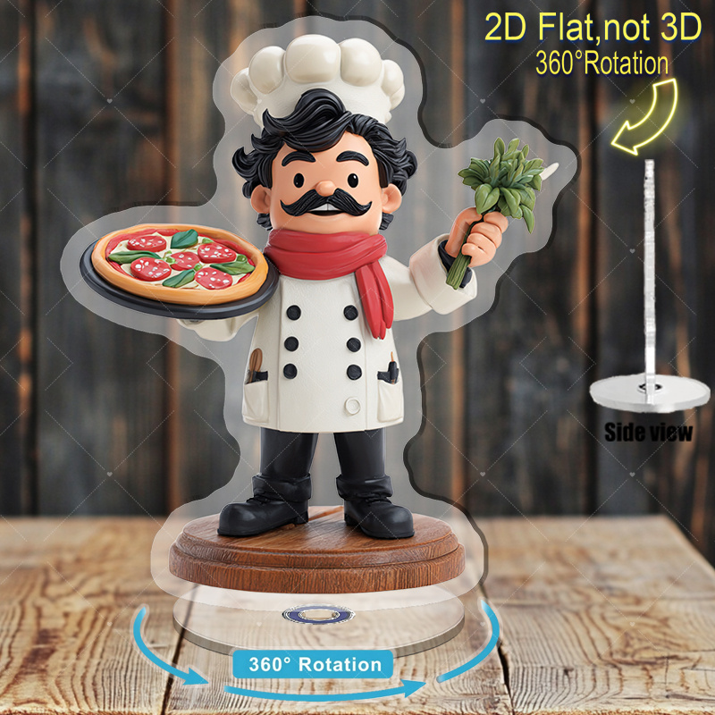 TEMU 2d Flat, 2d Plane, 1 Rotating Statue, With 360-degree Rotation ° Rotating Base- Heavy-duty Acrylic Pizza And Basil Display Decoration, Suitable