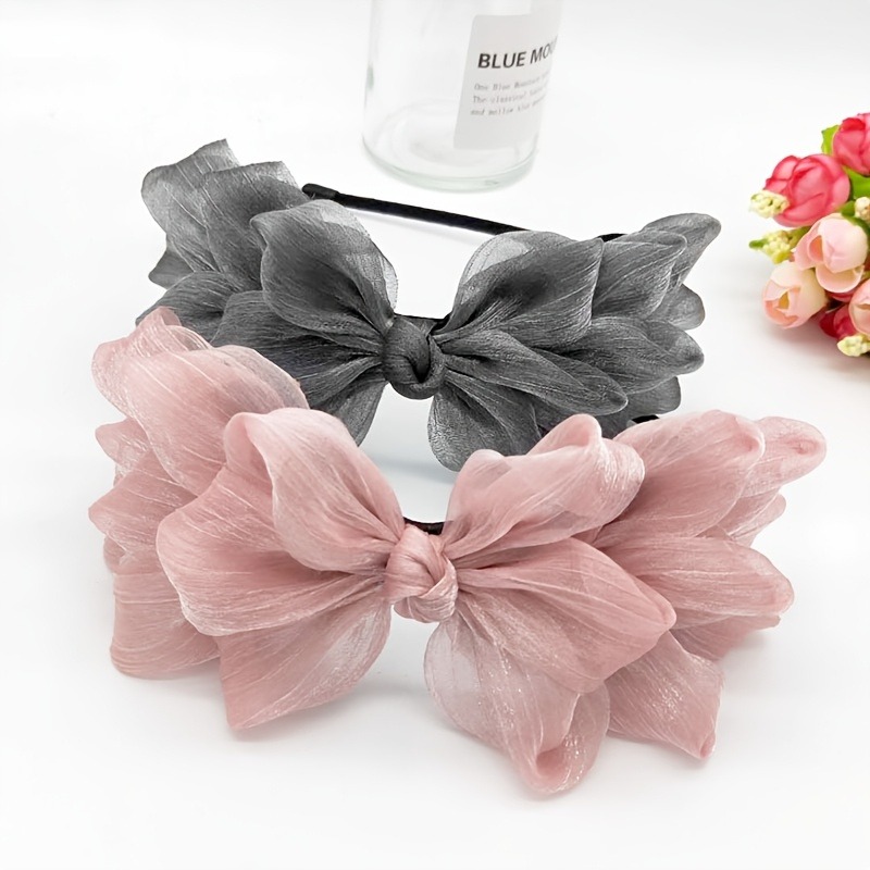 2-pack Women's New Large Bow Sweet Netting Hairband For Covering White Hair