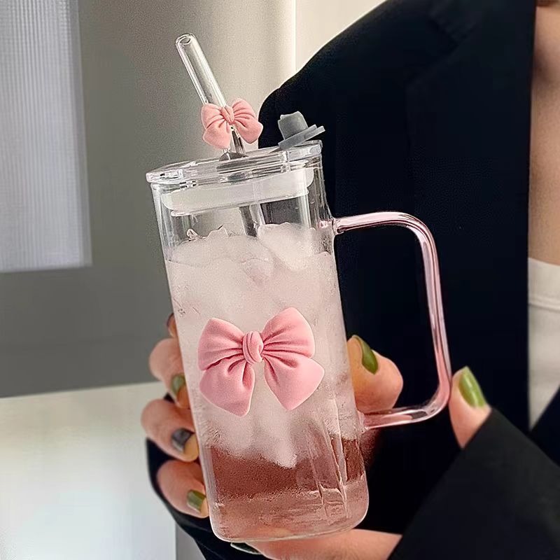 TEMU . KAPLAN 400ml/14.07oz Glas-Wasserbecher, hochästhetisches hitzebeständiges neues Design im Strohhalm-Stil für Damen im Sommer, Büroteetasse mit