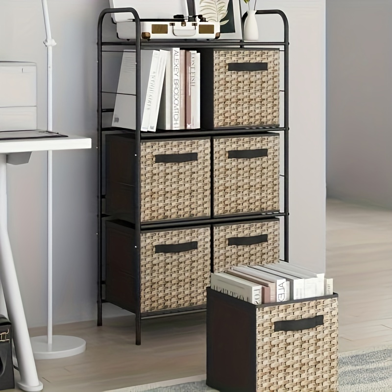 

6-grid Cube Organizer And Storage Rack With Handle, Fabric Storage Cube Organizing Box And Storage Rack, , Dormitory, Bedroom, Clothes And Shoes Organizing Box, Rattan Pattern, Black