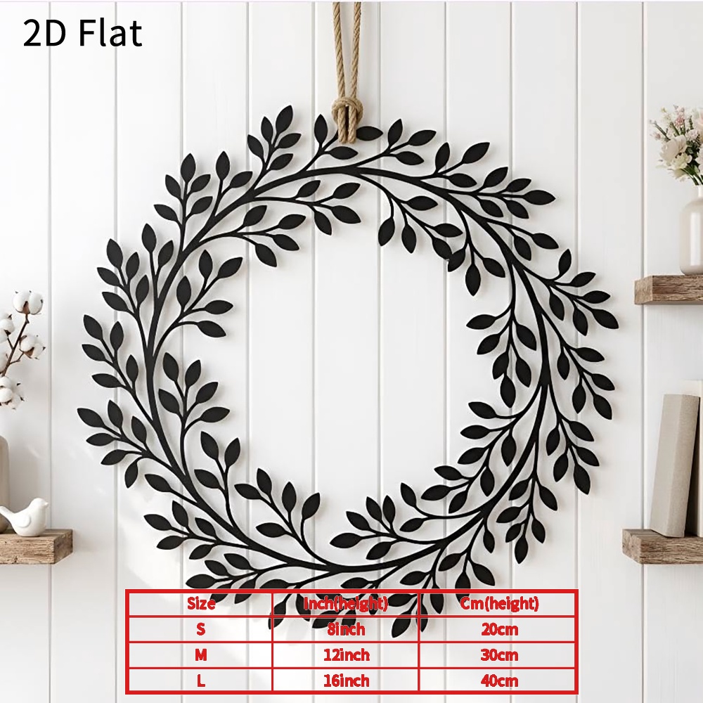 TEMU 2d Flat, 2d Flat 1pc Metal Wall Art Leaf Wreath Sign Modern Minimalist Decor For Living Room Bedroom Farmhouse Porch Hanging Ornament Durable