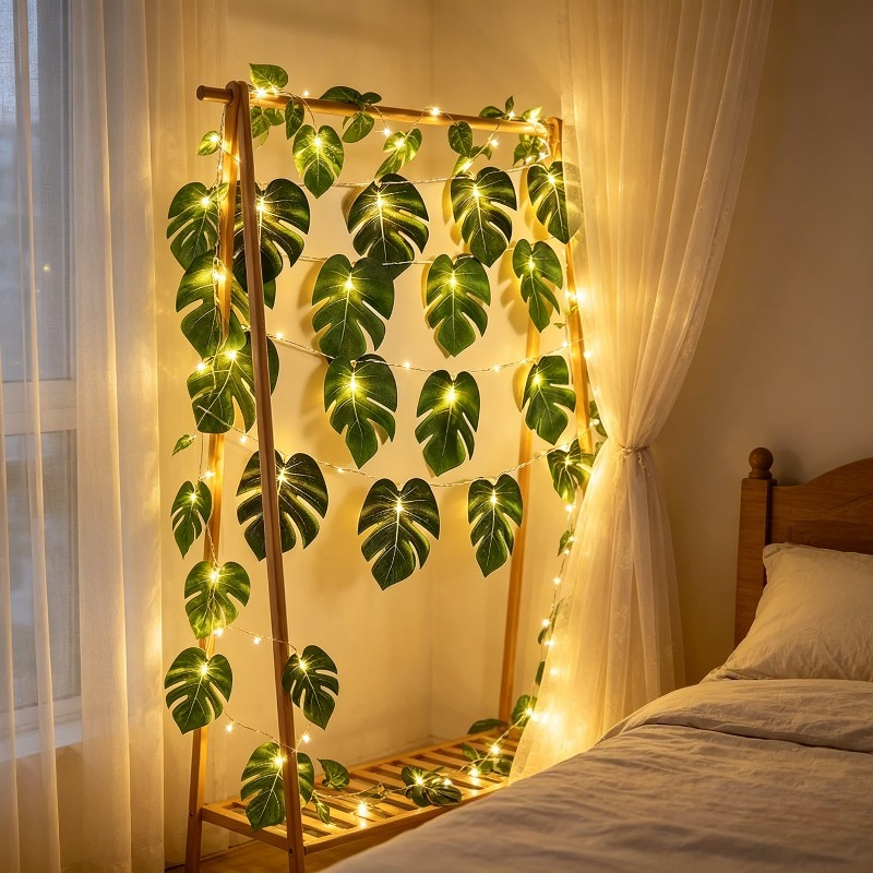 E-shop 40 Stück (20 LEDs + 20 Monstera-Blatt-Paneele) LED-Lichterkette, grüne Blätter, batteriebetrieben (Batterien nicht enthalten), geeignet für