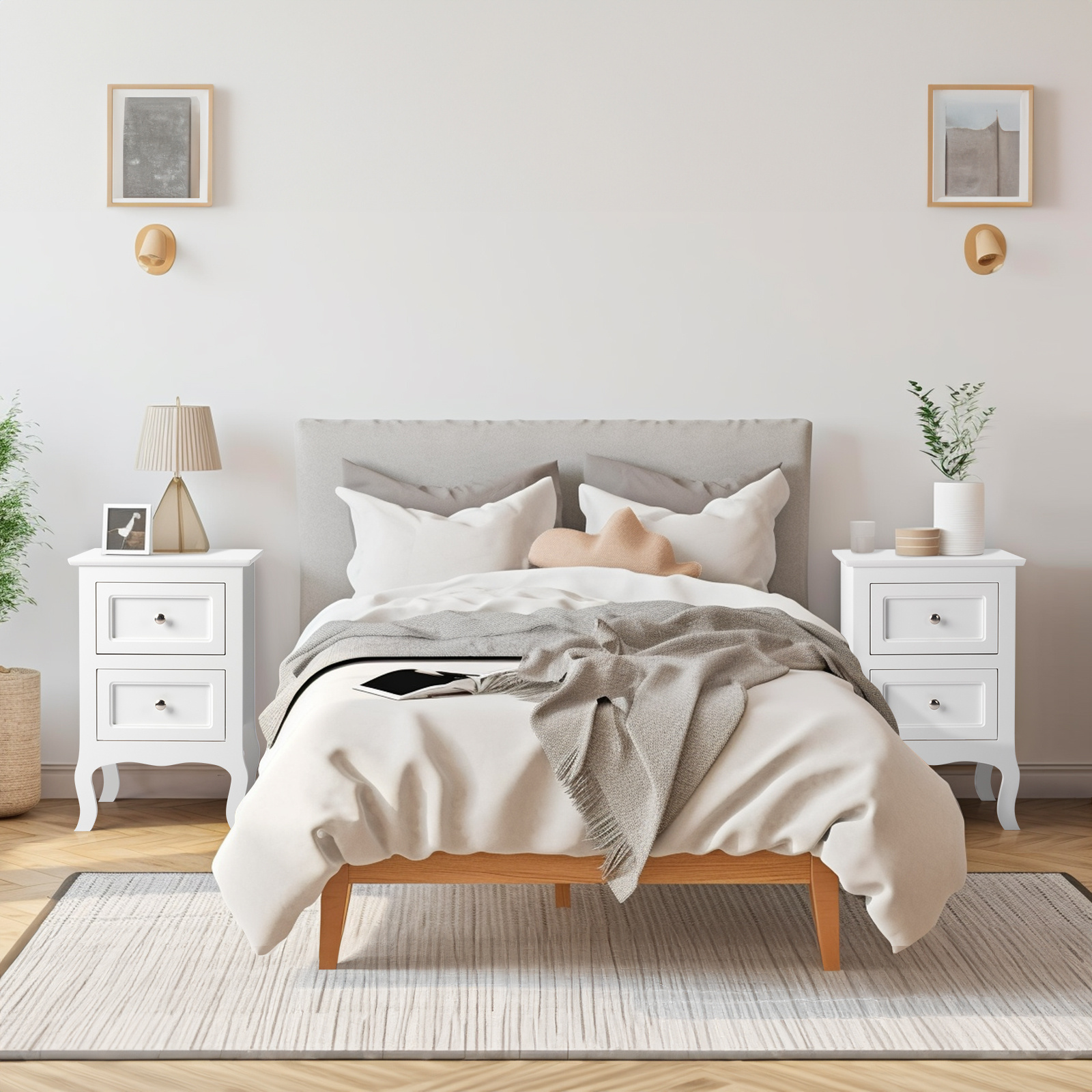 TEMU Comodino blu navy in legno massello aggiornato con 2 cassetti, tavolino da letto resistente con gambe curve, tavolino da sa con contenitore per