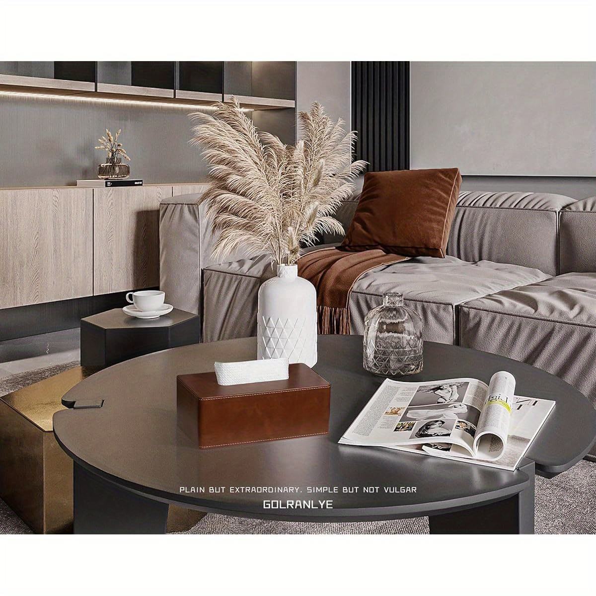 modern tissue box cover elegant bathroom living room decor fits standard facial tissues organizer dispenser holder for   office brown vanity accessory   smooth texture functional decor interior designers Product details 2