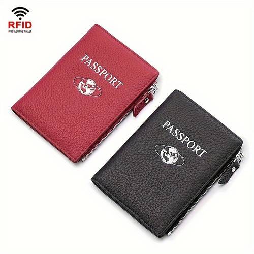 rfid blocking passport holder wallet leather with multiple card slots zippered coin purse secure travel document organizer for women and men multifunctional travel accessory compact travel wallet leather wallet