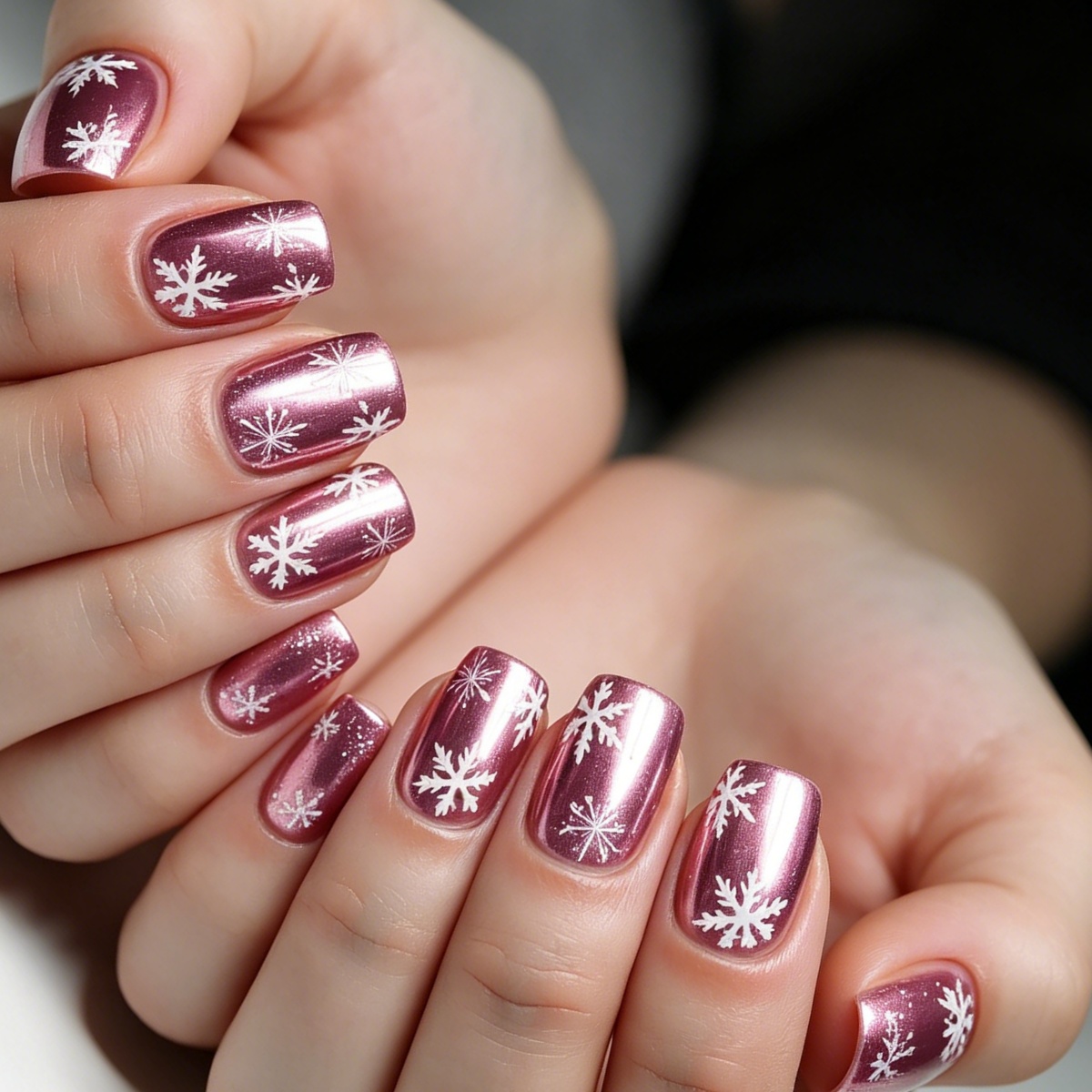 TEMU 24pcs 24pcs Christmas Press-on Nails Suitable For Women, Short Square Fake Nails With White Snowflake, Glossy Winter For Holiday Parties,