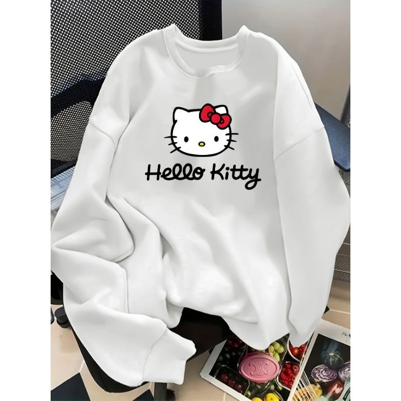 

Women's Casual Crew Neck Sweatshirt With Hello Kitty , 100% Polyester Knit Fabric, Fit Pullover