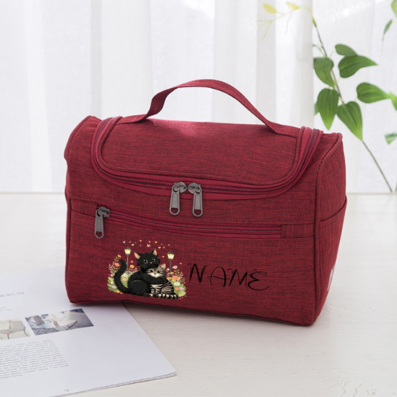 TEMU Customized Cute Cat Hugging Animal Print Large Capacity Toiletry Bag, Soft Cute High- Organizer, Portable Makeup Bag, Creative Pattern Toiletry